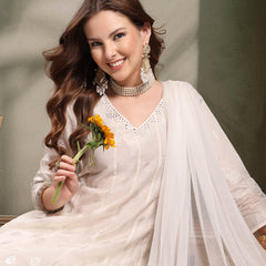 Ramas Printed V-Neck Anarkali Kurta & Sharara With Dupatta