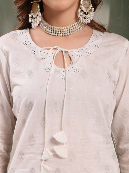 Ramas Printed Tie-Up Neck Straight Kurta & Palazzos With Dupatta