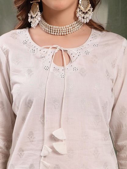 Ramas Printed Tie-Up Neck Straight Kurta & Palazzos With Dupatta