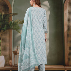 Ramas Paisley Printed Pure Cotton Round Neck Kurta & Trousers With Dupatta