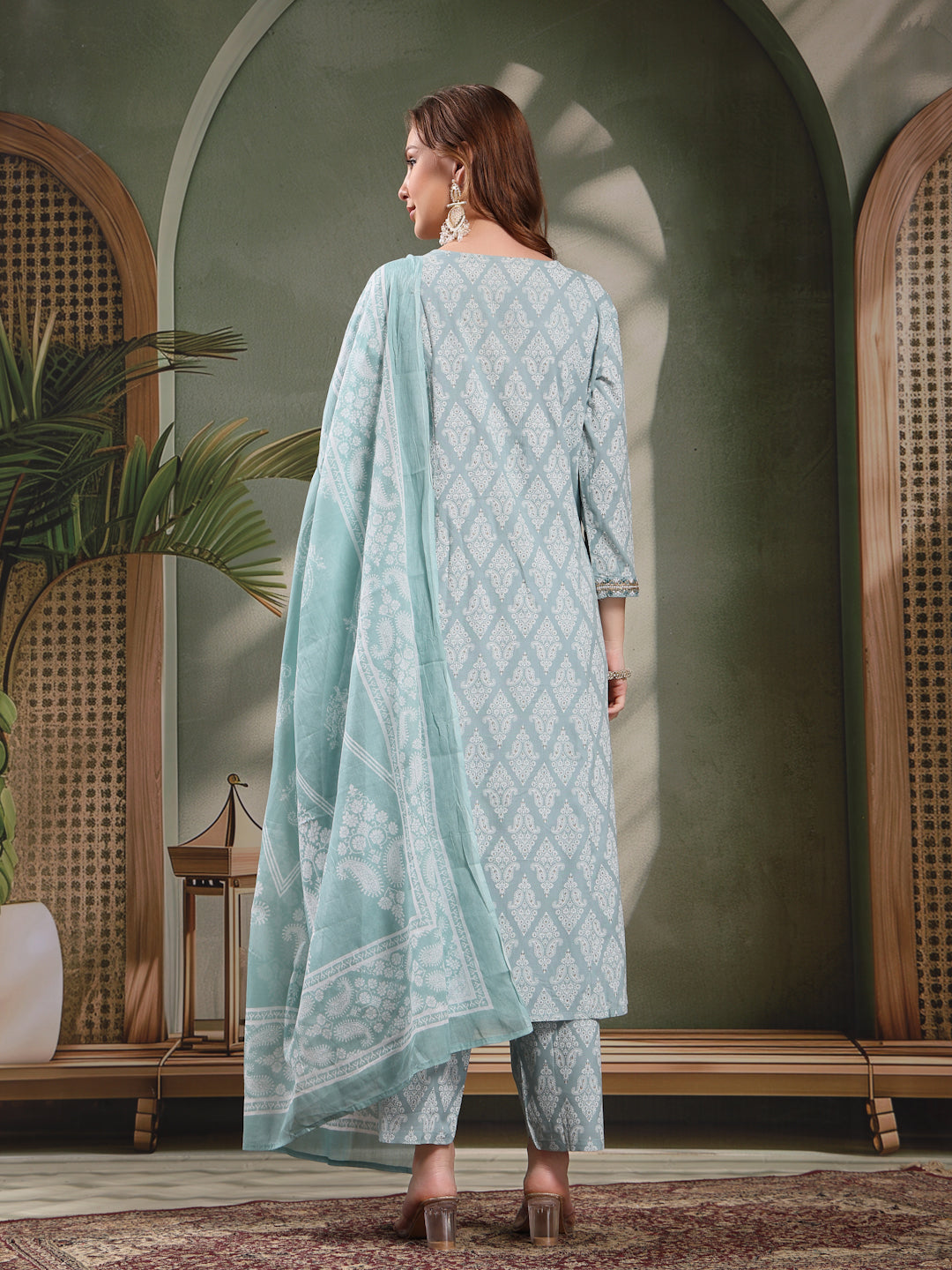 Ramas Paisley Printed Pure Cotton Round Neck Kurta & Trousers With Dupatta