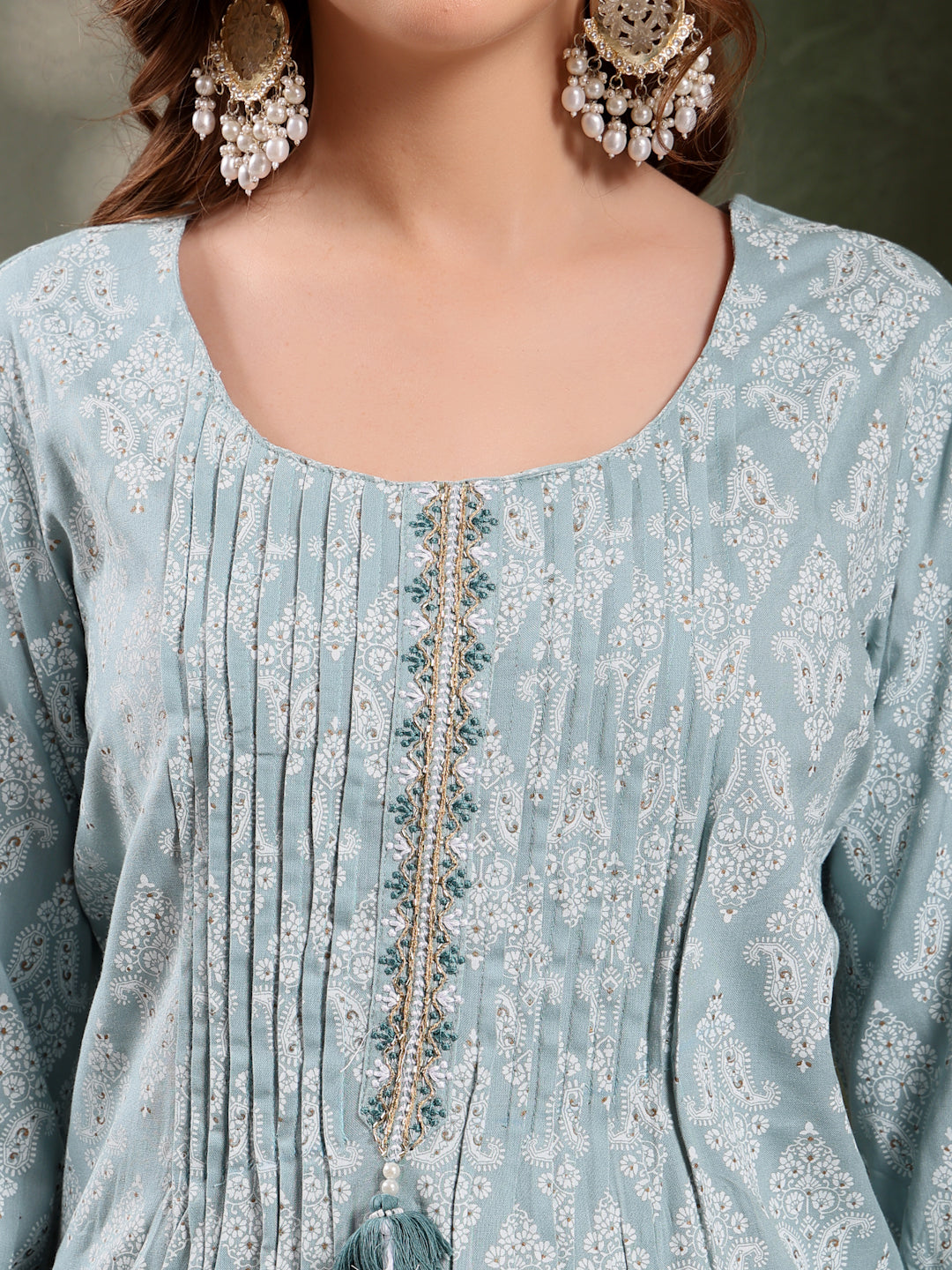 Ramas Paisley Printed Pure Cotton Round Neck Kurta & Trousers With Dupatta