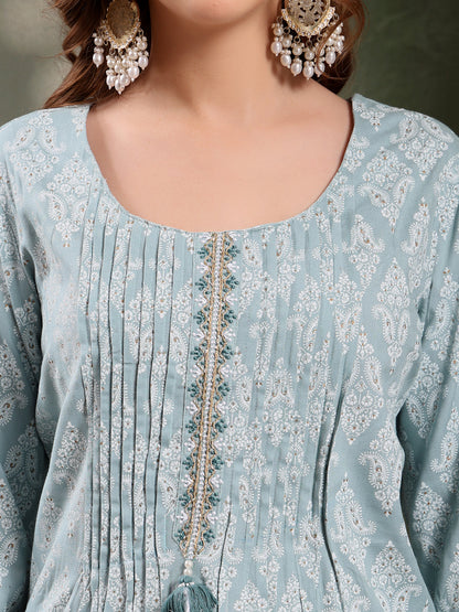 Ramas Paisley Printed Pure Cotton Round Neck Kurta & Trousers With Dupatta