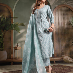 Ramas Paisley Printed Pure Cotton Round Neck Kurta & Trousers With Dupatta