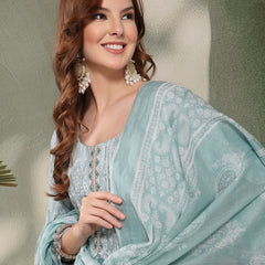 Ramas Paisley Printed Pure Cotton Round Neck Kurta & Trousers With Dupatta