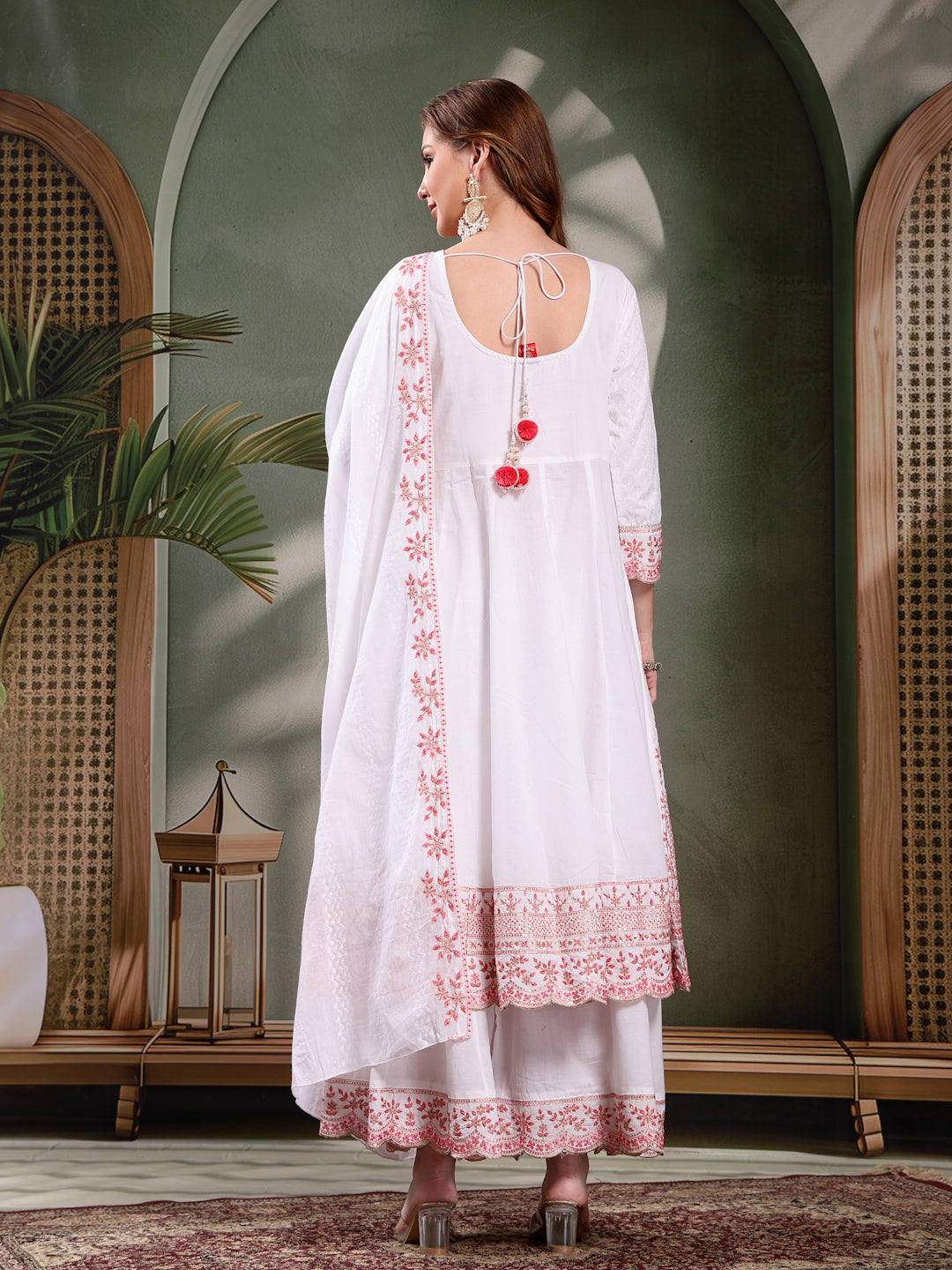 Ramas Embroidered Pure Cotton Round Neck Kurta & Sharara With Dupatta