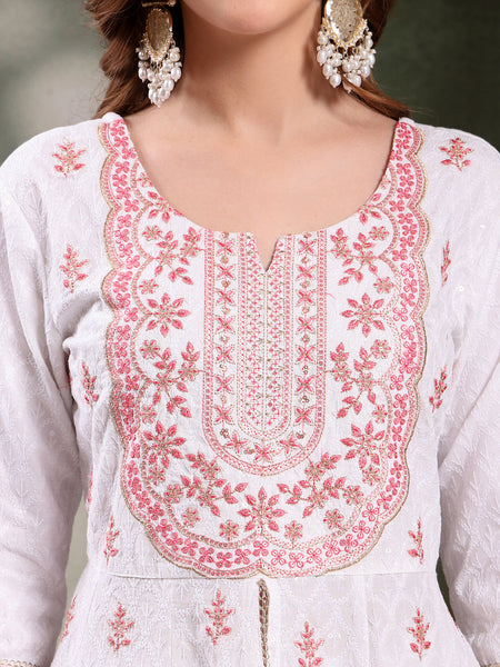 Ramas Embroidered Pure Cotton Round Neck Kurta & Sharara With Dupatta