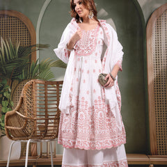 Ramas Embroidered Pure Cotton Round Neck Kurta & Sharara With Dupatta