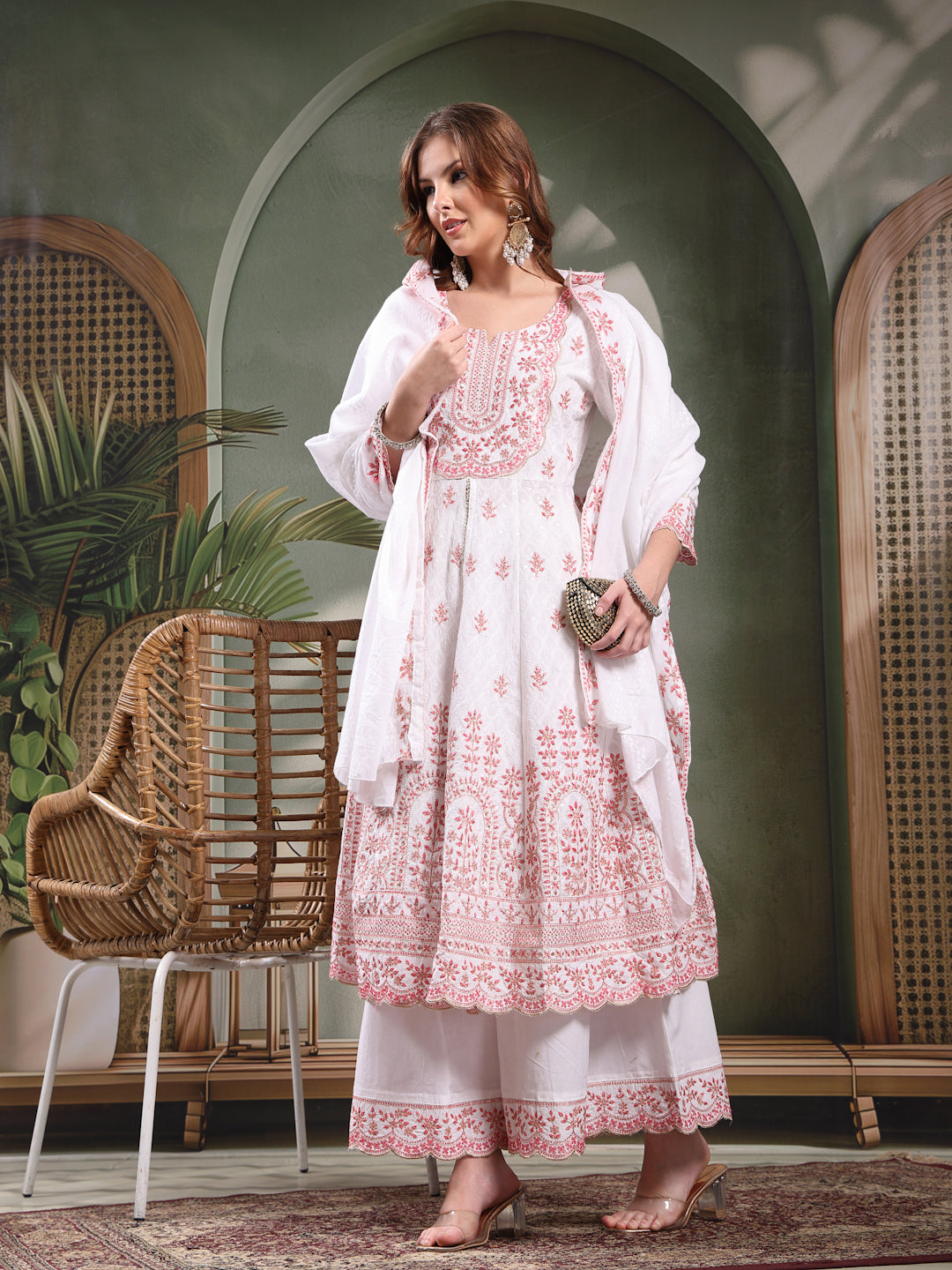 Ramas Embroidered Pure Cotton Round Neck Kurta & Sharara With Dupatta