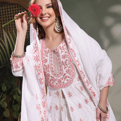 Ramas Embroidered Pure Cotton Round Neck Kurta & Sharara With Dupatta