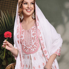 Ramas Embroidered Pure Cotton Round Neck Kurta & Sharara With Dupatta