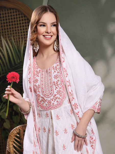 Ramas Embroidered Pure Cotton Round Neck Kurta & Sharara With Dupatta