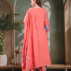 Ramas Sequin Embroidered Pure Cotton V-Neck Kurta & Trousers With Dupatta