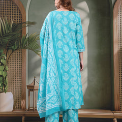 Ramas Paisley Printed Pure Cotton Round Neck A-Line Kurta & Trousers With Dupatta