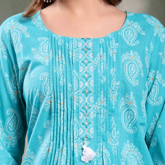 Ramas Paisley Printed Pure Cotton Round Neck A-Line Kurta & Trousers With Dupatta