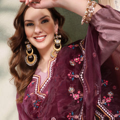 Ramas V-Neck Straight Kurta & Trousers With Embroidered Dupatta