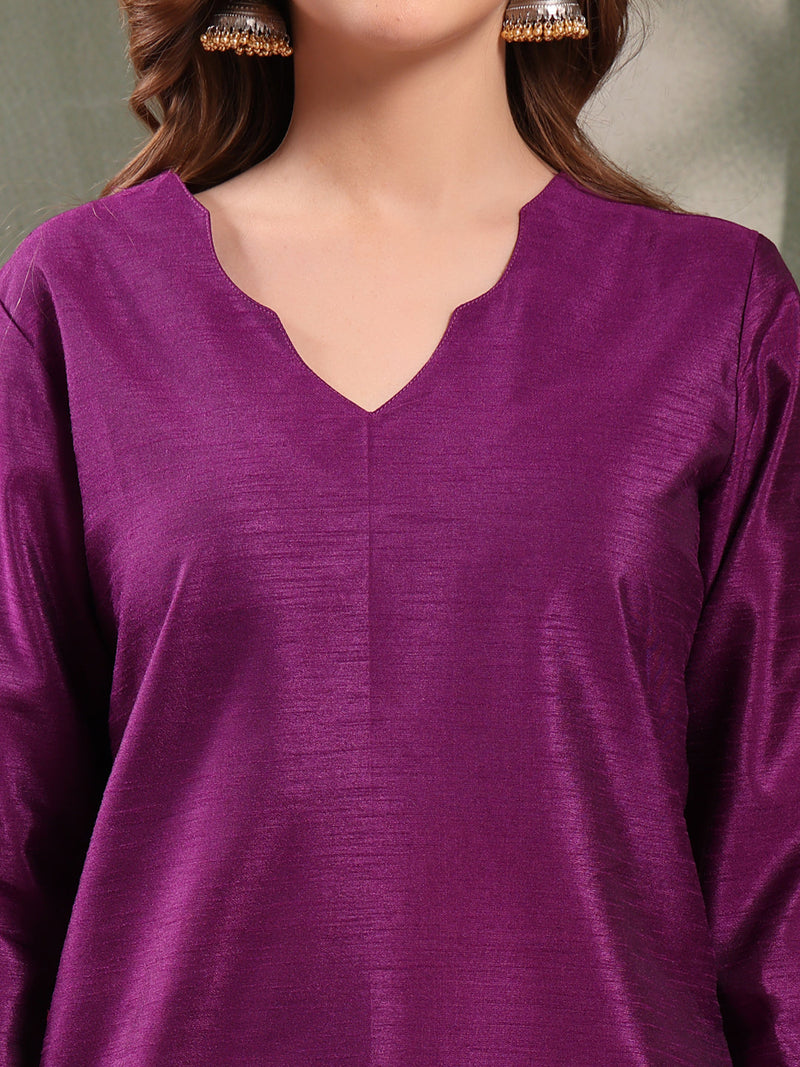 Ramas V-Neck Straight Kurta & Trousers With Printed Dupatta