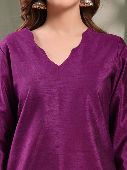 Ramas V-Neck Straight Kurta & Trousers With Printed Dupatta