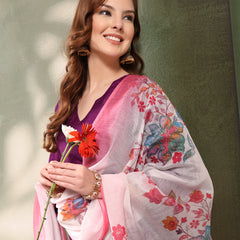 Ramas V-Neck Straight Kurta & Trousers With Printed Dupatta