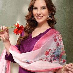 Ramas V-Neck Straight Kurta & Trousers With Printed Dupatta