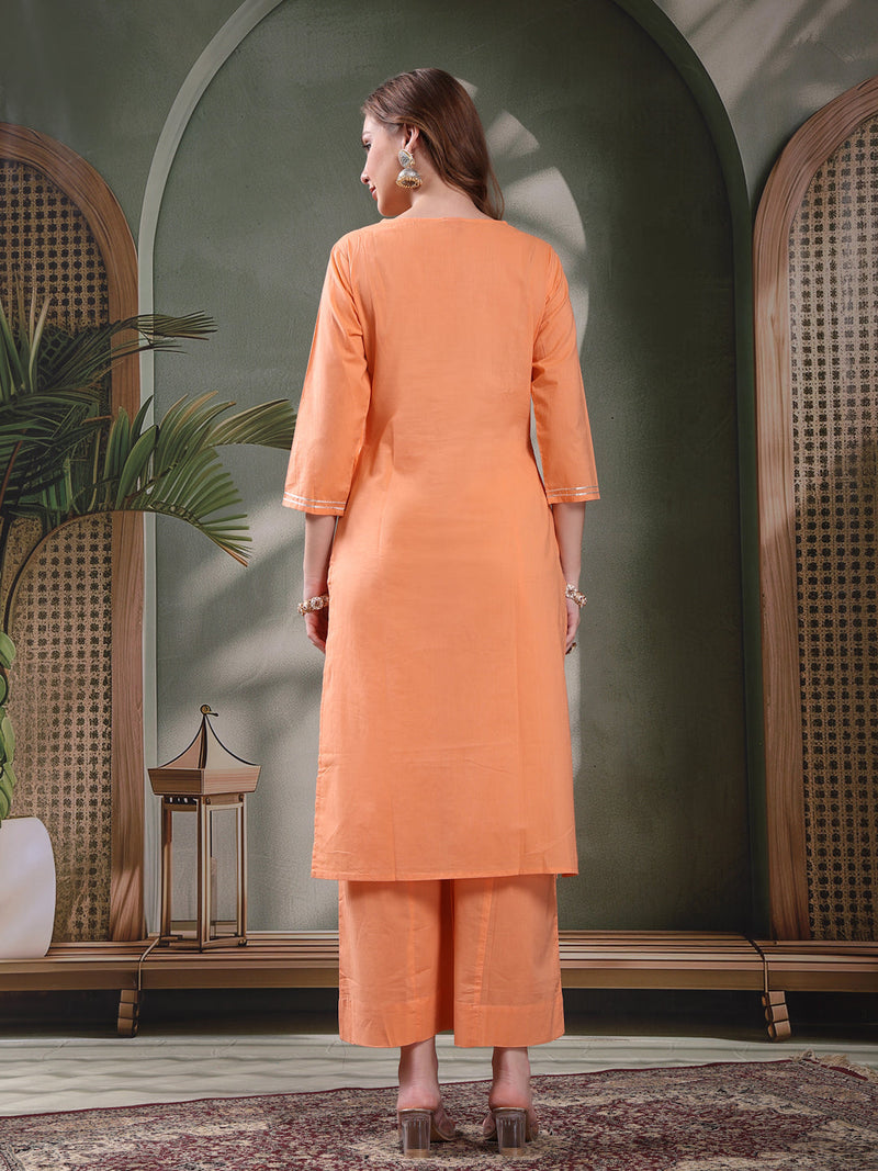 Ramas Embroidered Pure Cotton Round Neck Straight Kurta & Palazzos