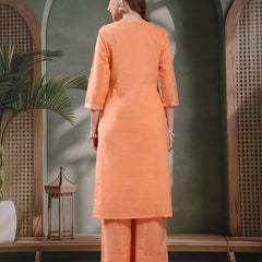 Ramas Embroidered Pure Cotton Round Neck Straight Kurta & Palazzos