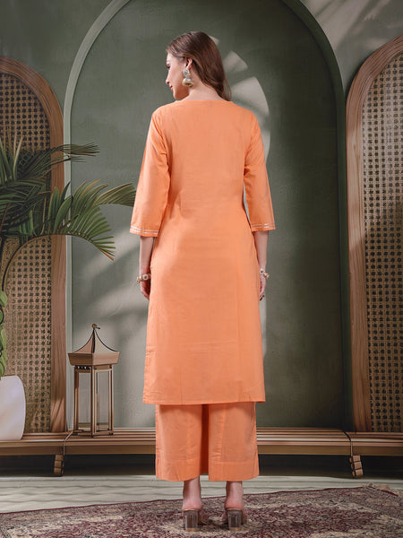 Ramas Embroidered Pure Cotton Round Neck Straight Kurta & Palazzos