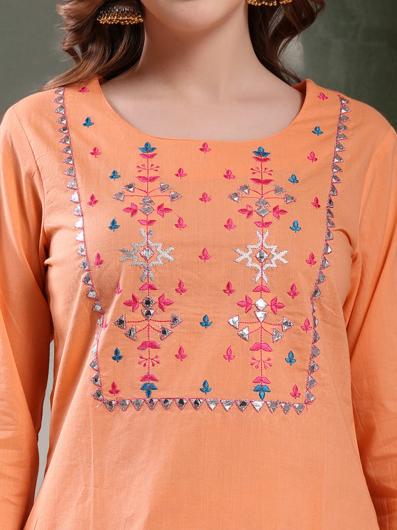 Ramas Embroidered Pure Cotton Round Neck Straight Kurta & Palazzos