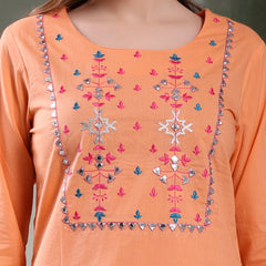 Ramas Embroidered Pure Cotton Round Neck Straight Kurta & Palazzos