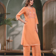 Ramas Embroidered Pure Cotton Round Neck Straight Kurta & Palazzos