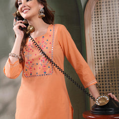 Ramas Embroidered Pure Cotton Round Neck Straight Kurta & Palazzos