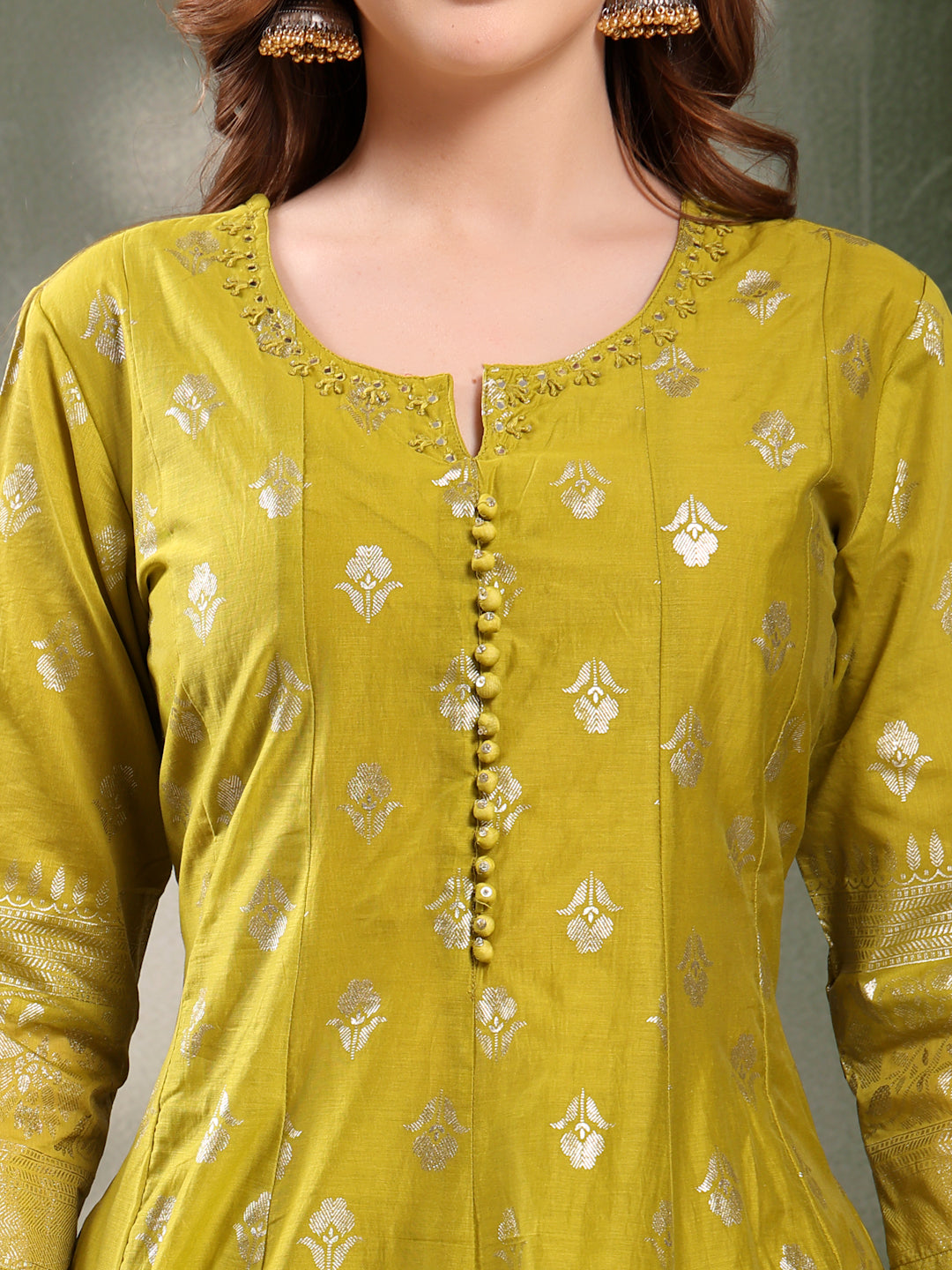 Ramas Printed Round Neck Anarkali Kurta & Trousers With Dupatta