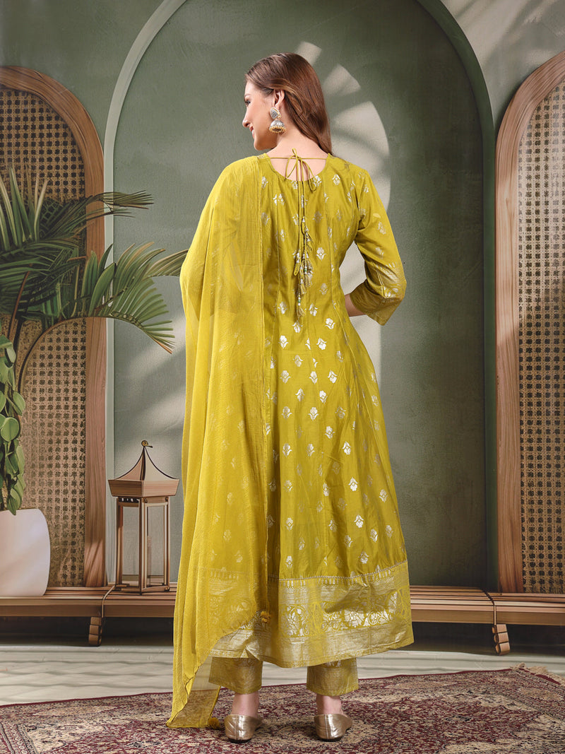 Ramas Printed Round Neck Anarkali Kurta & Trousers With Dupatta