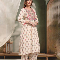 Ramas Embroidered Round Neck Straight Kurta & Palazzos With Dupatta
