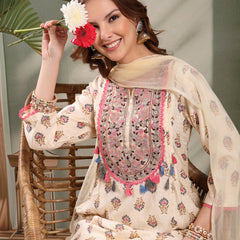 Ramas Embroidered Round Neck Straight Kurta & Palazzos With Dupatta