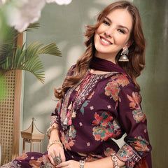 Ramas Embroidered Round Neck Straight Kurta & Sharara With Dupatta