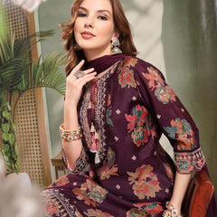 Ramas Embroidered Round Neck Straight Kurta & Sharara With Dupatta