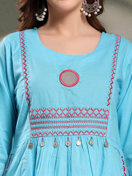 Ramas Embroidered Pure Cotton Round Neck Kurta & Trousers With Dupatta