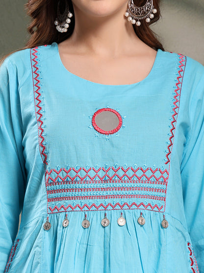 Ramas Embroidered Pure Cotton Round Neck Kurta & Trousers With Dupatta