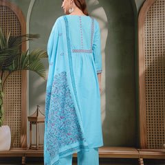 Ramas Embroidered Pure Cotton Round Neck Kurta & Trousers With Dupatta