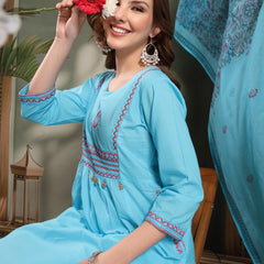 Ramas Embroidered Pure Cotton Round Neck Kurta & Trousers With Dupatta