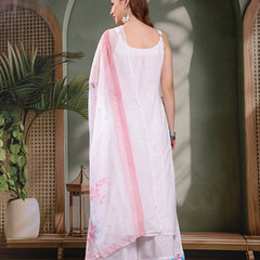 Ramas Floral Embroidered Pure Cotton Round Neck Kurta & Sharara With Dupatta