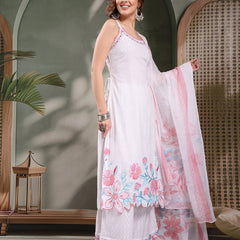 Ramas Floral Embroidered Pure Cotton Round Neck Kurta & Sharara With Dupatta