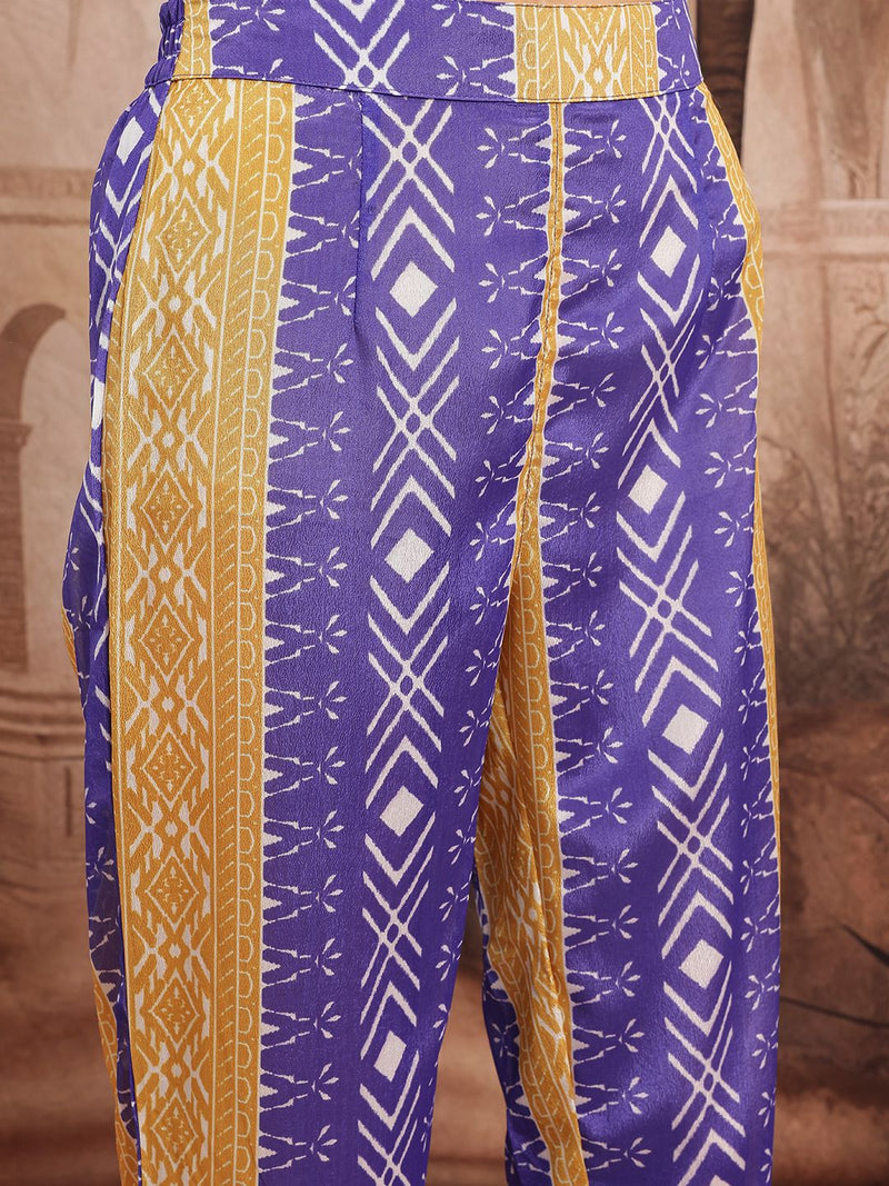 Women Blue Printed Kurta Palazzo Set