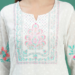 Elegant White Cotton Printed Straight Kurta