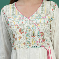 Women White Embroidered Angrakha Kurta Set