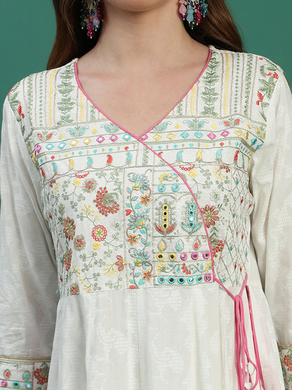 Graceful White Embroidered Angrakha Kurta