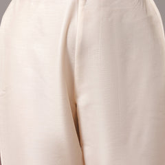 Women Off White V-Neck Straight Kurta With Trousers & Dupatta