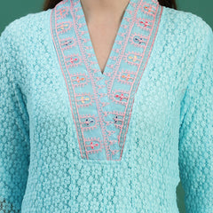 Women Turquoise Blue Embroidered Anarkali Kurta Set