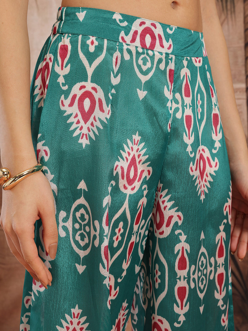Women Green Printed Top Palazzo Set